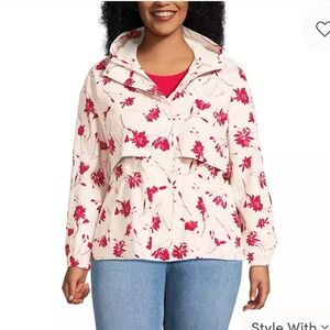 Lands' End Women's Plus Size Red Floral Utility Jacket